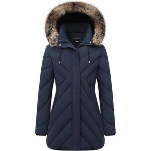 Women's Long Puffer Snow Jacket Coat Dark Navy  Waterproof Winter Warm Thickened